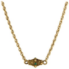 rope chain clasp Necklace Vintage 14 Karat Yellow Gold Rope Chain Turquoise Cannetille Clasp