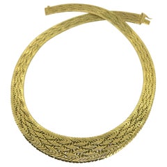 Necklace, Vintage, 18 Carat Yellow Gold, Woven Braided, Italy, 67 Gram