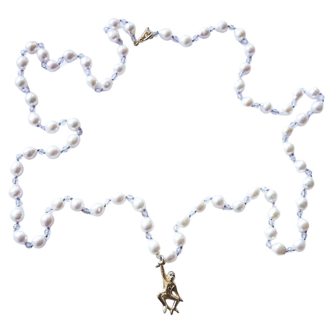 Collar Diamante Blanco Rubí Oro Mono Perla Blanca Labradorita Cuentas de Seda 30