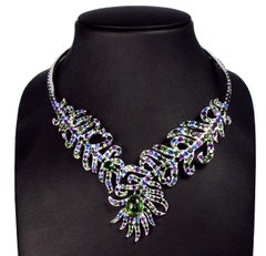 Necklace White Gold Green Tourmaline Amethyst Sapphire 64.77 Carat Diamonds