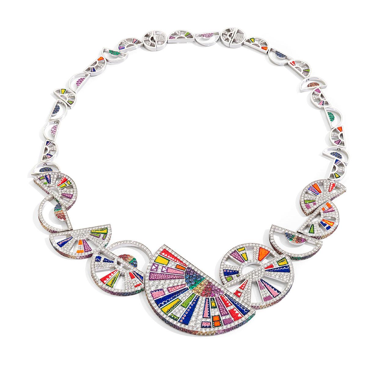 Description

It's a bright rainbow, new colour geometries, vibrant nuances that capture and amplify the stones' natural glow, and millimetre-sized micromosaic tesserae.