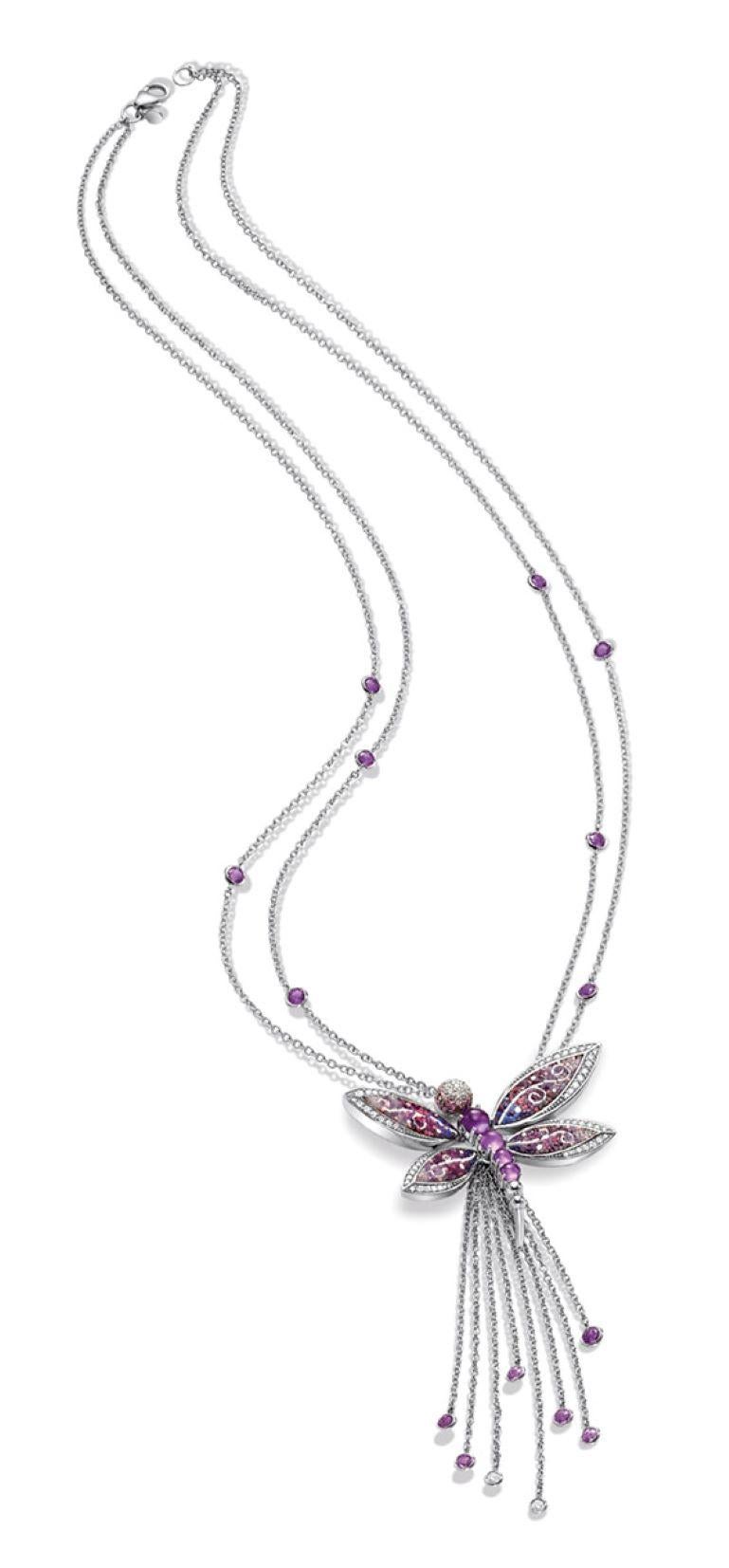 Romantic Necklace White Gold White Diamonds Sapphires Amethyst Hand Decorated MicroMosaic For Sale