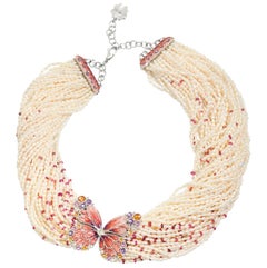 Necklace White Gold White Diamonds Sapphires Tourmaline Pearls Micromosaic