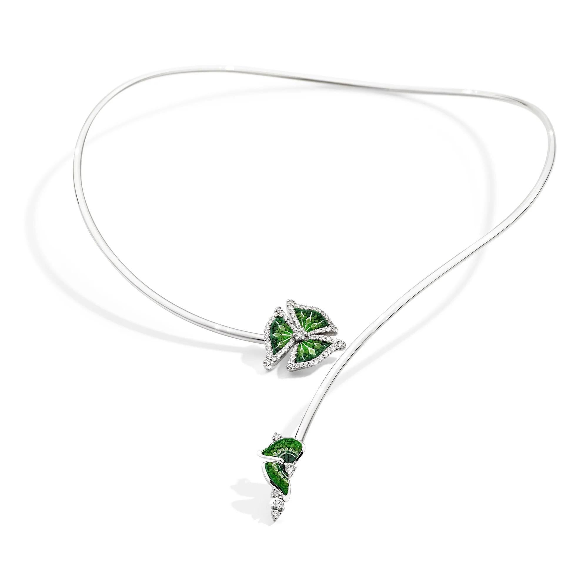 Modern Necklace White Gold with White Diamonds hand decorated with Micromosaic For Sale