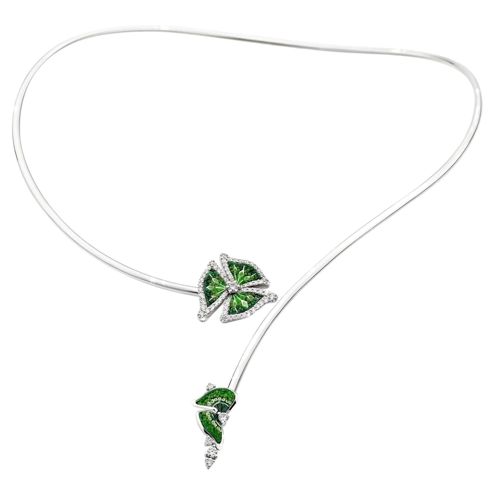 Necklace White Gold with White Diamonds hand decorated with Micromosaic