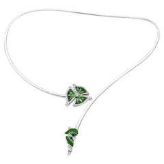 Necklace White Gold with White Diamonds hand decorated with Micromosaic
