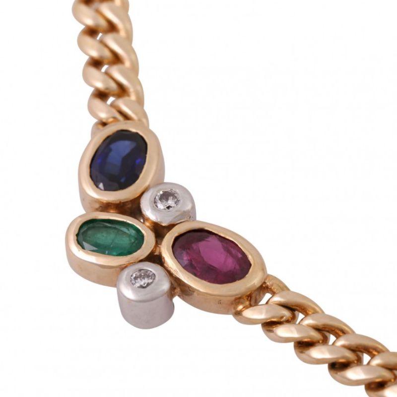 Necklace with 1 Ruby, Sapphire, Emerald In Excellent Condition For Sale In Stuttgart, BW