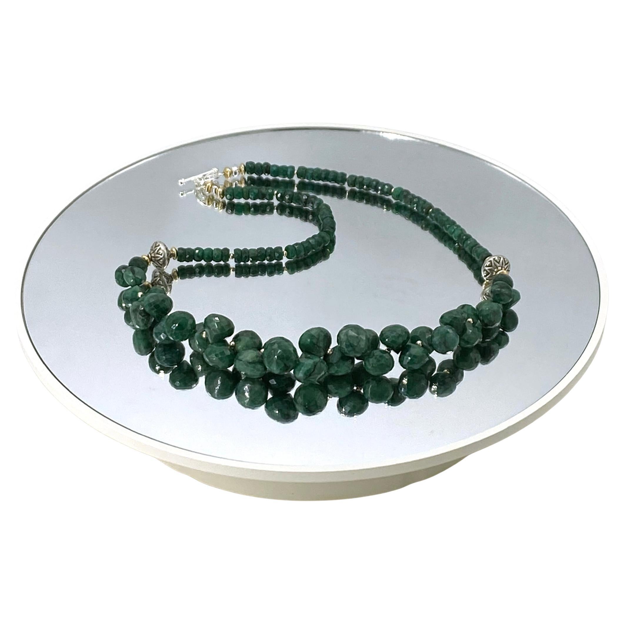 Bead Necklace with 14K Gold Filled and Sterling Finding Green Ruby For Sale