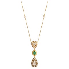 Necklace with 2.28 Carats Diamonds and Emeralds Handcrafted in 18k Gold