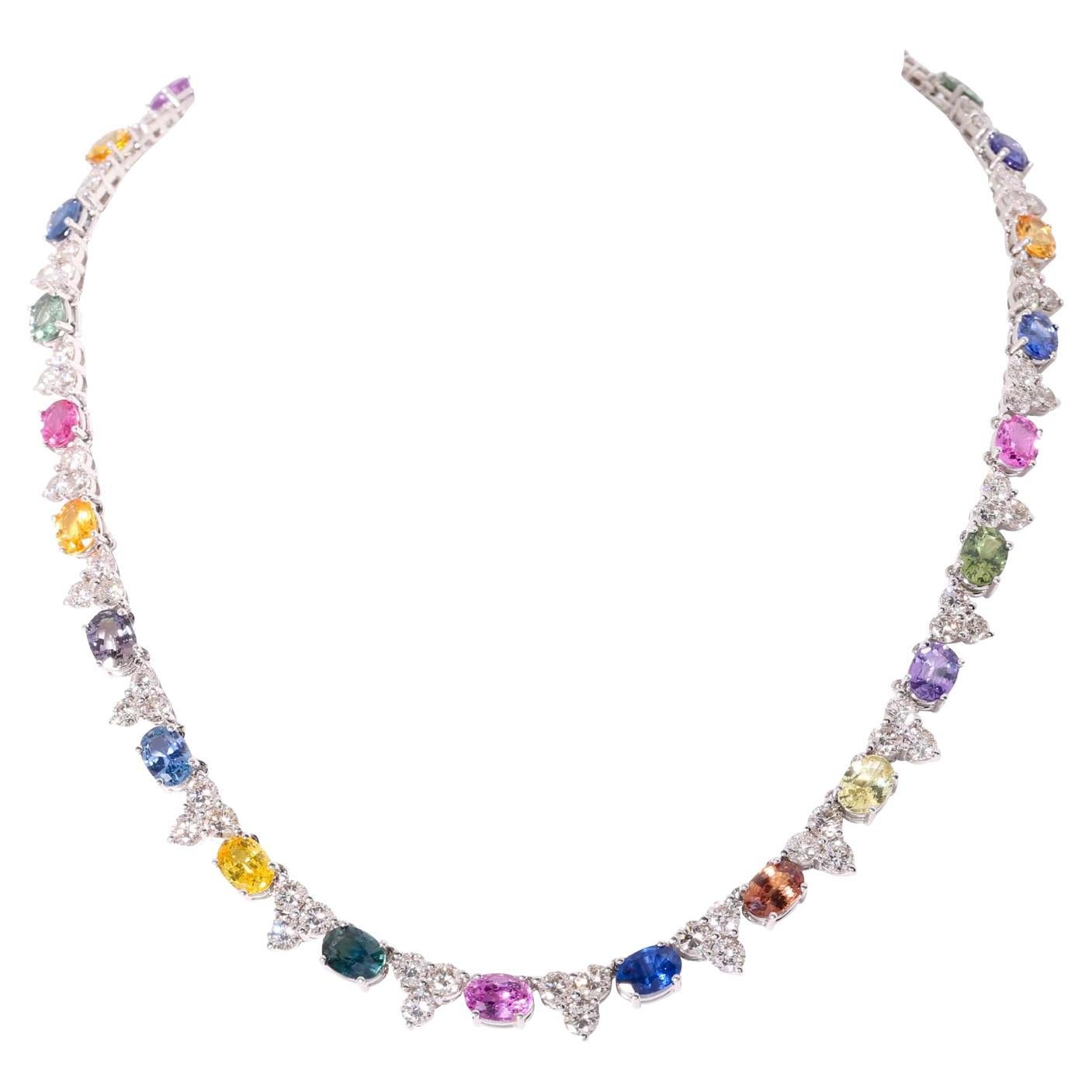 Necklace with 28 Natural Colored Sapphires For Sale