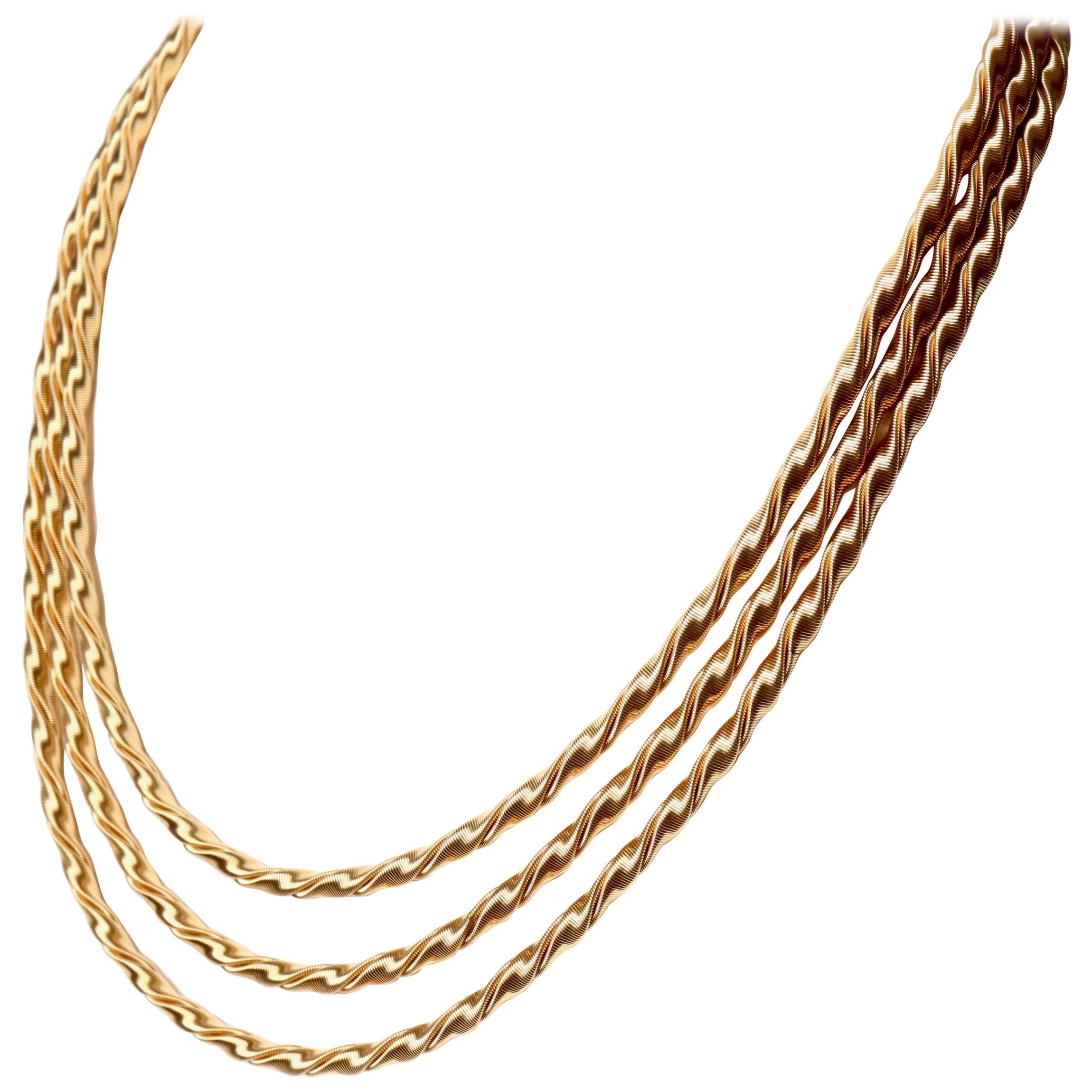 Necklace with 3 Important Twisted Cords in 18 Karat Yellow Gold