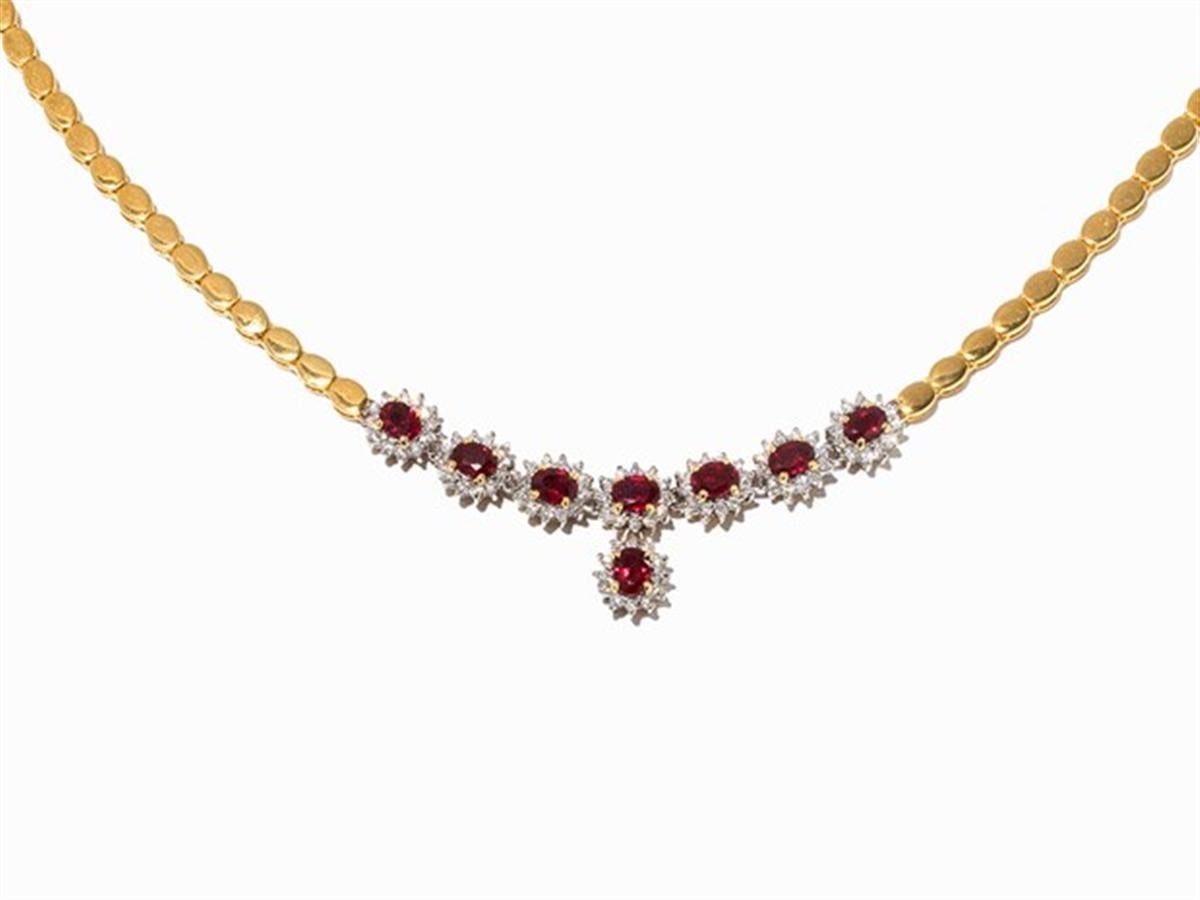 Necklace with 8 Rubies and Diamonds, 750 Gold In Excellent Condition In Bad Kissingen, DE