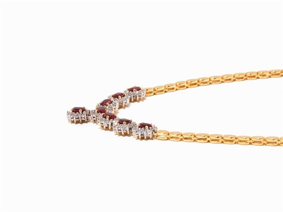 Women's Necklace with 8 Rubies and Diamonds, 750 Gold