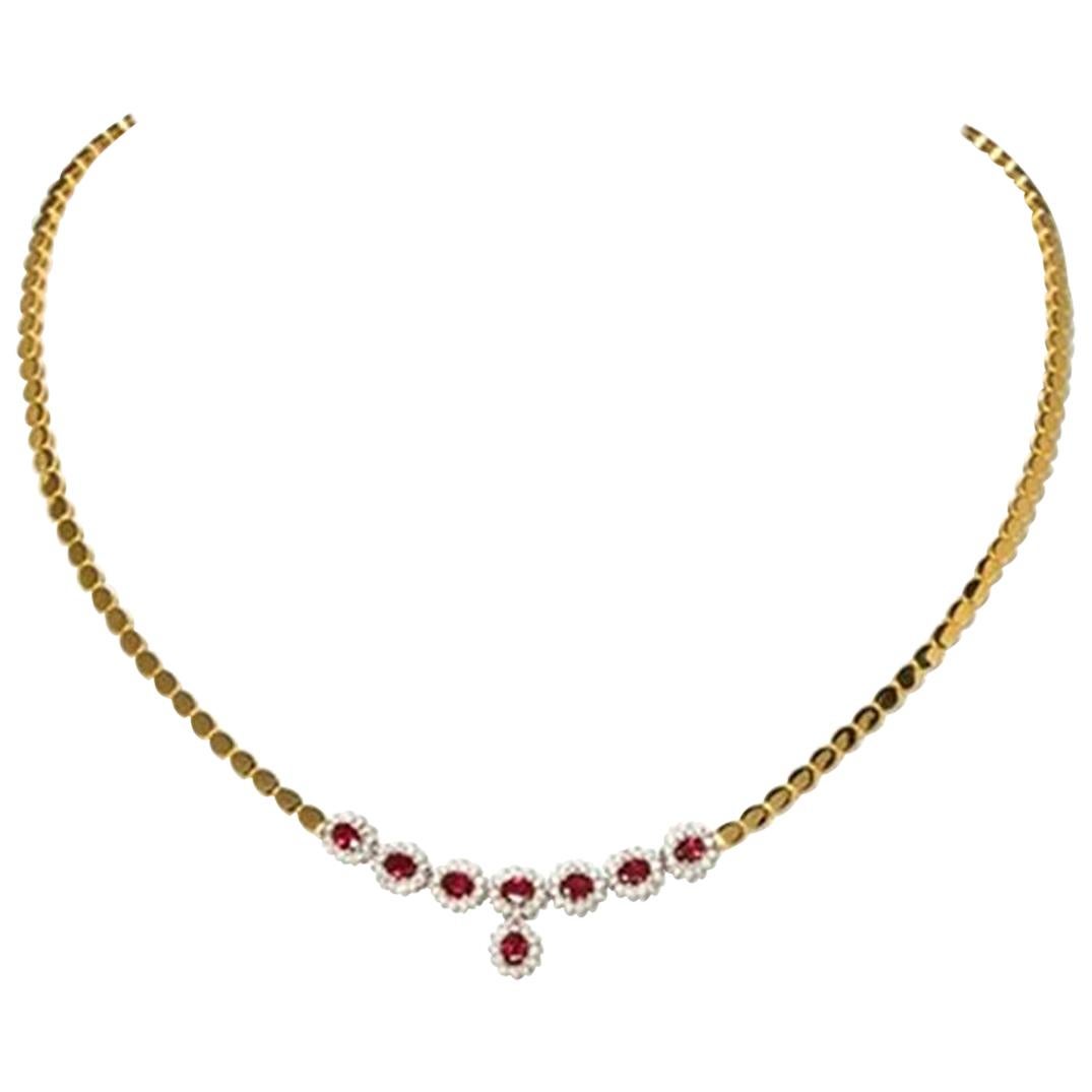 Necklace with 8 Rubies and Diamonds, 750 Gold