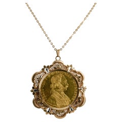 Necklace with a chain and a pendant with a piece 4 Ducats 18 carat yellow gold 