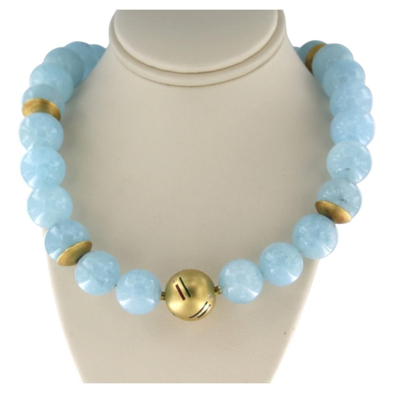Necklace with amazonite with enamel and diamonds 18k yellow gold