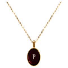 Used Necklace with amber pendant and name letter gold - P