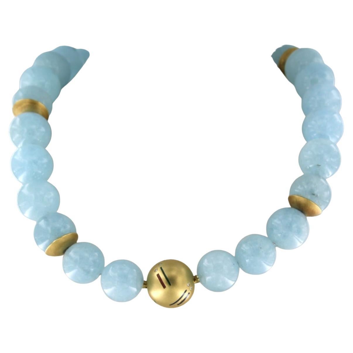 Collana con amozonite con smalto e diamanti in oro giallo 18k in vendita