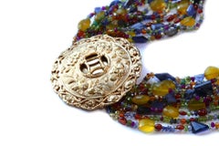 Necklace with Antique Cinese Gold Element Tanzanite Ruby Peridot Tourmaline