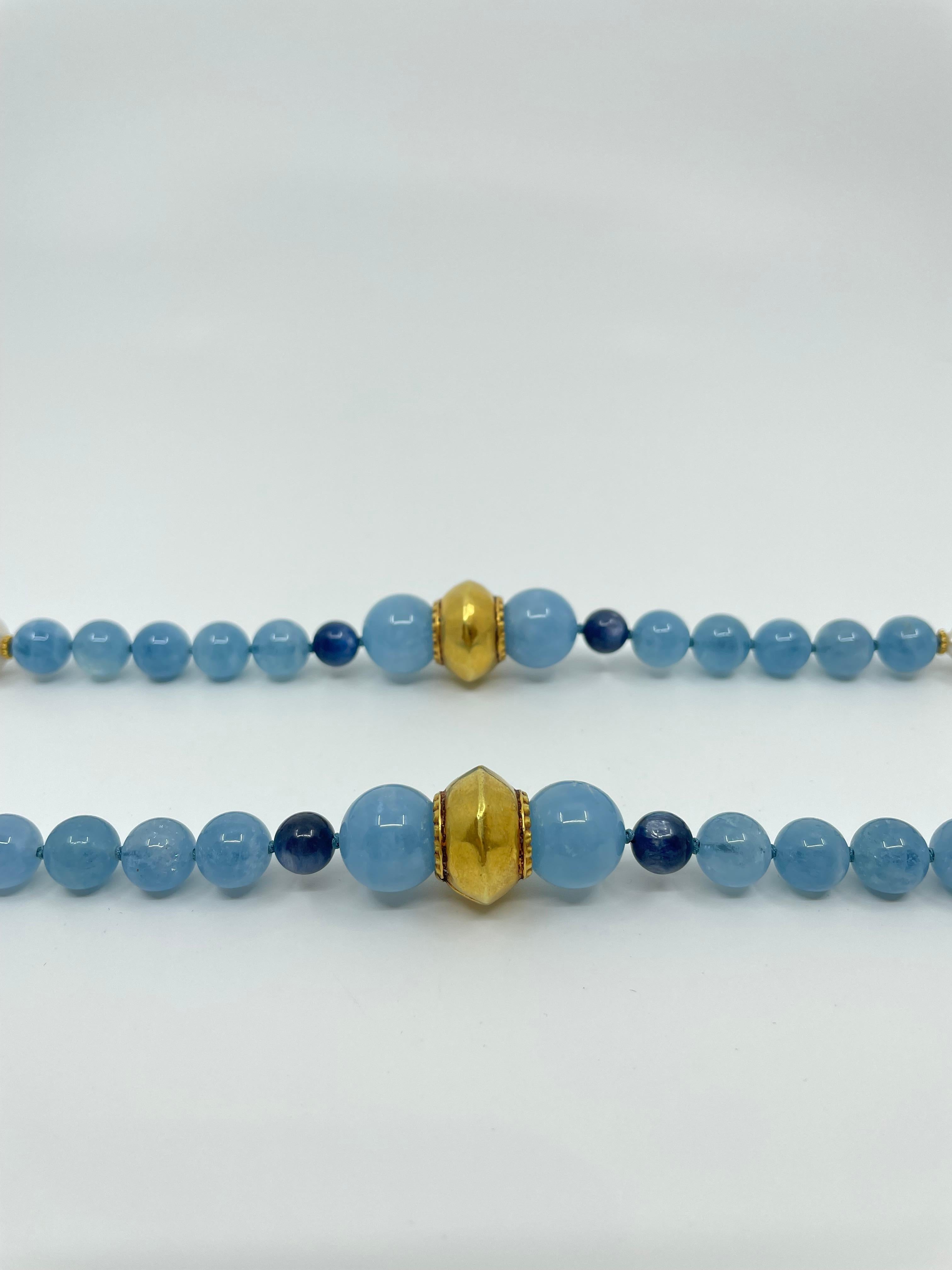 Necklace with Aquamarine, Kyanite, South Sea Pearls, Gold & 18K Gold For Sale 5