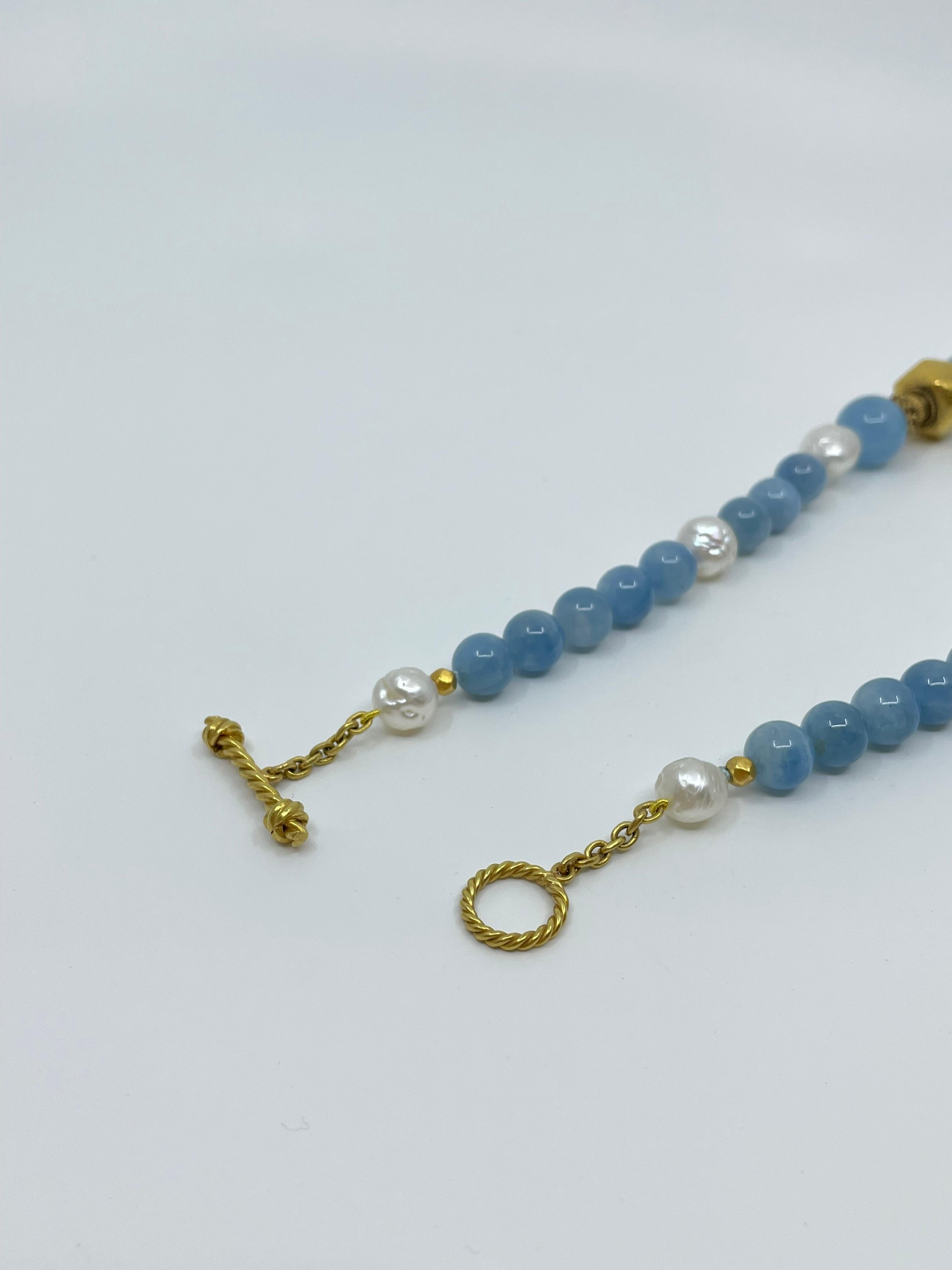 Necklace with Aquamarine, South Sea Pearls, Gold & 18K Solid Gold Beads For Sale 7
