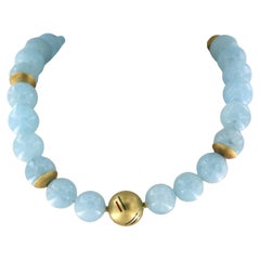 Necklace with aquamarine with enamel and diamonds 18k yellow gold