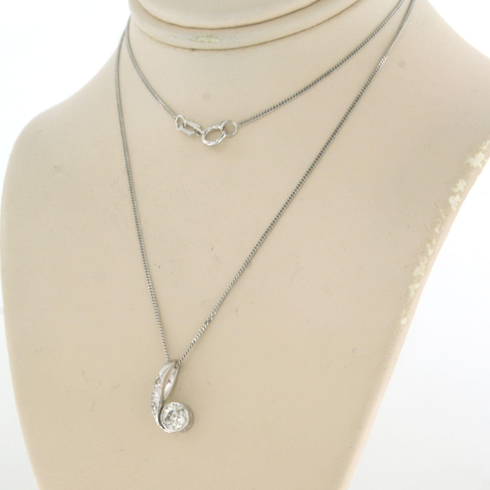 Art Nouveau Necklace with Art Nouvea pendant set with diamonds 14k white gold For Sale