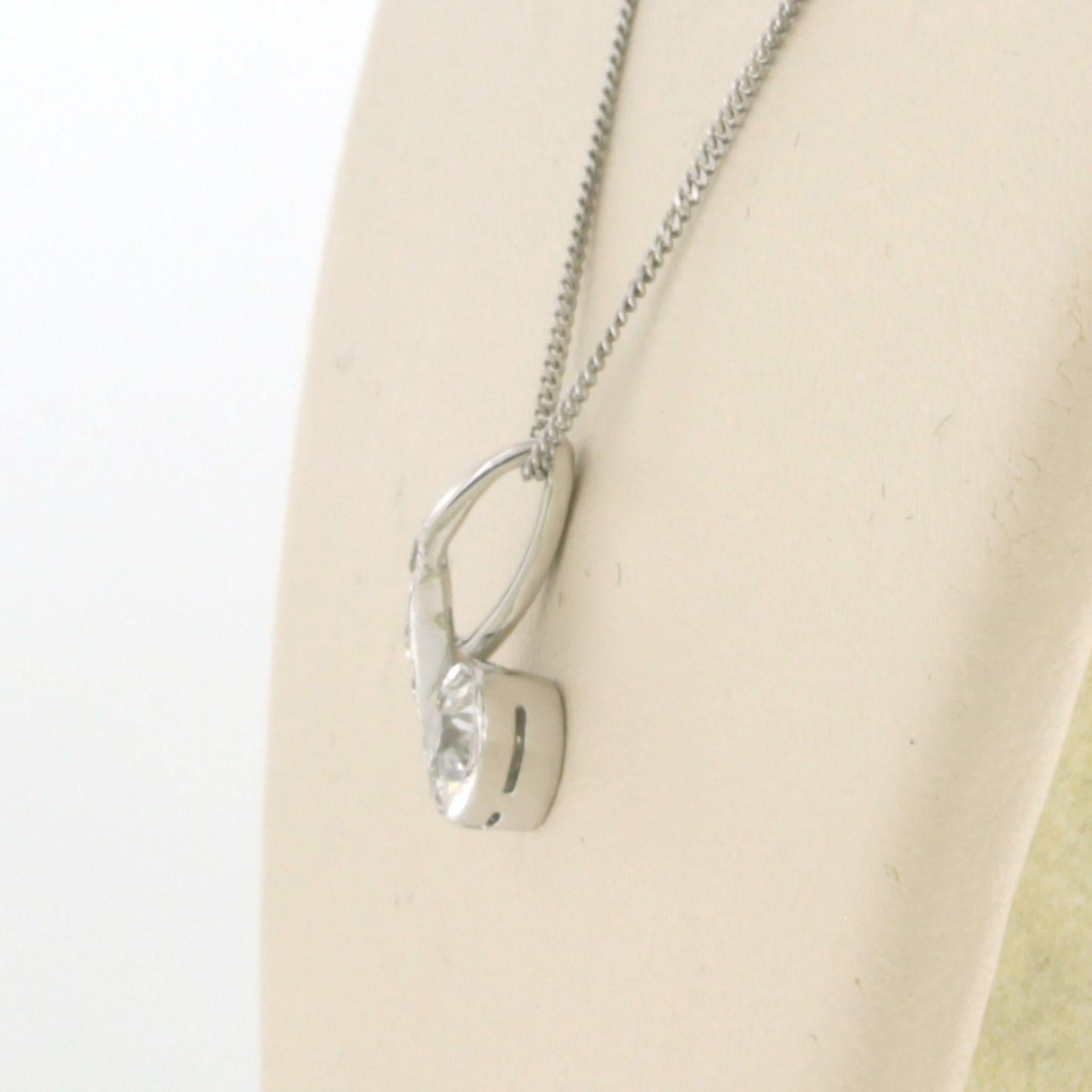 Old European Cut Necklace with Art Nouvea pendant set with diamonds 14k white gold For Sale