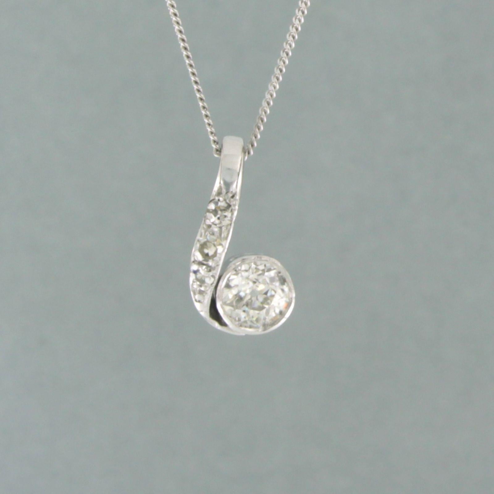 Women's Necklace with Art Nouvea pendant set with diamonds 14k white gold For Sale