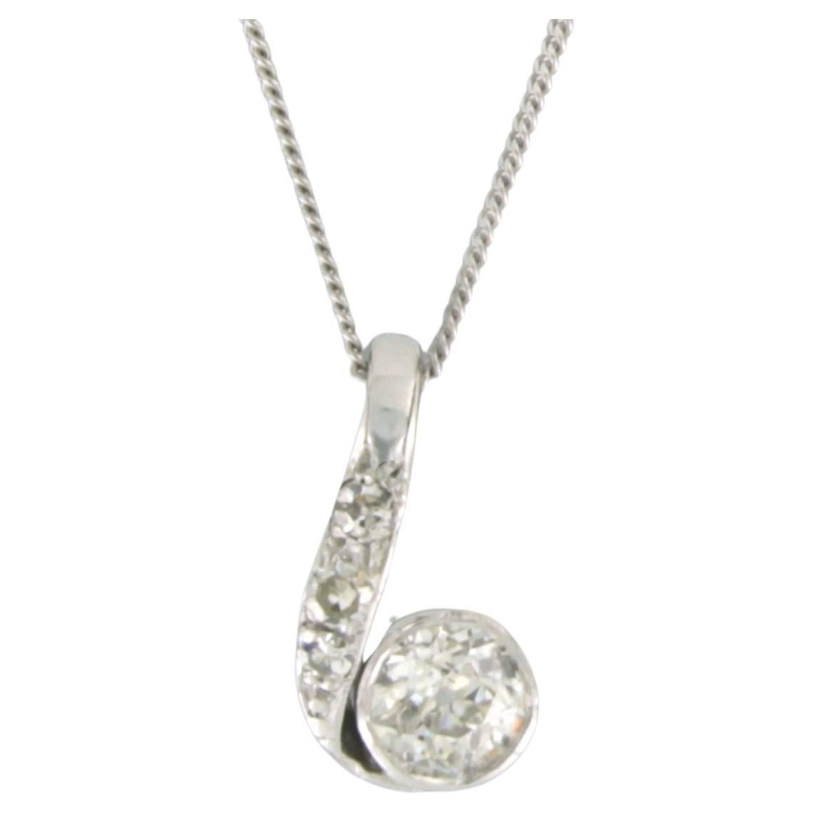 Necklace with Art Nouvea pendant set with diamonds 14k white gold