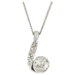 Antique Necklace with Art Nouvea pendant set with diamonds 14k white gold