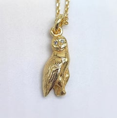 Necklace with Barn Owl Pendants in 14 Karat Solid Gold and Diamonds