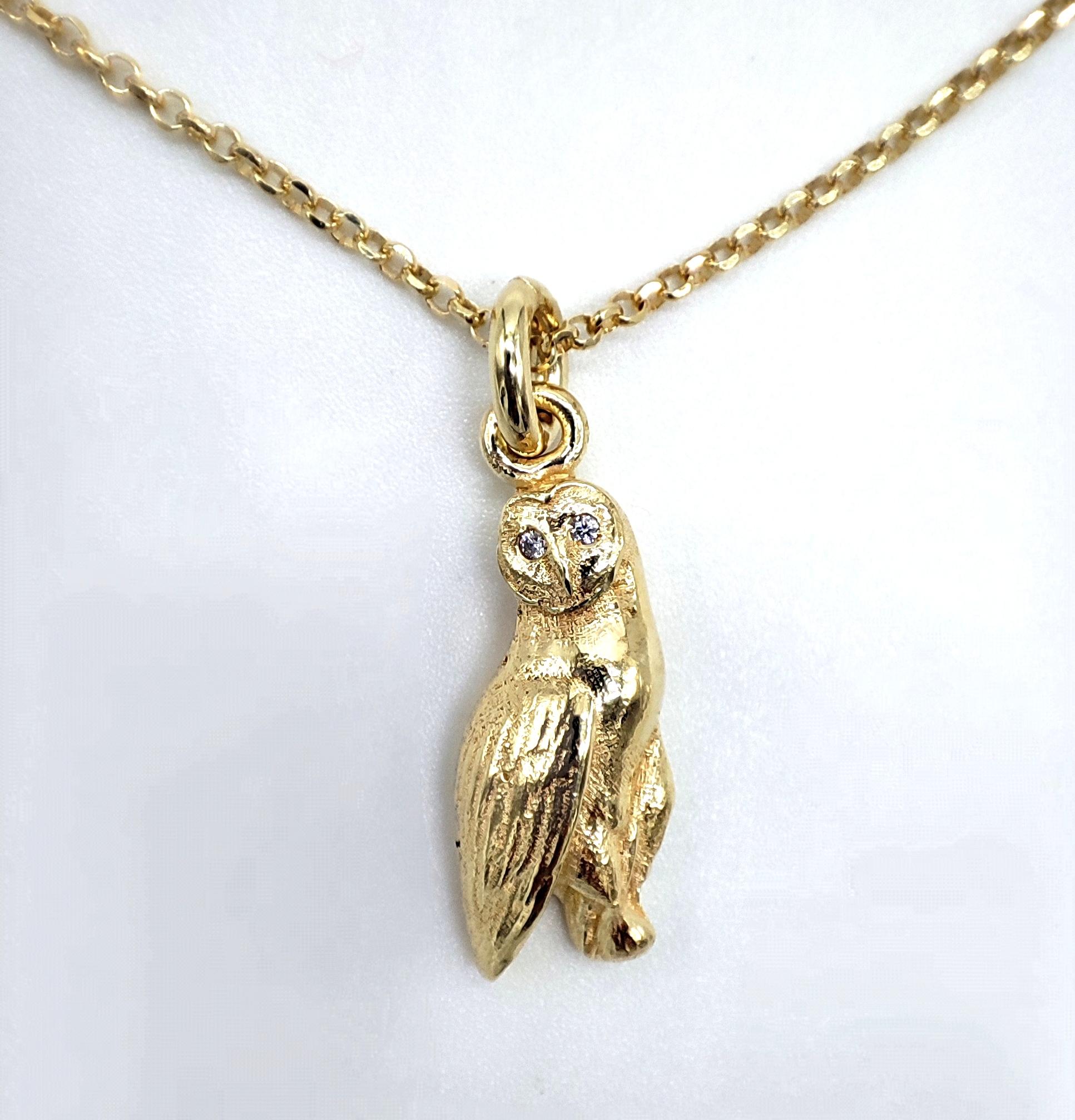 Necklace with Barn Owl Pendants in 14 Karat Solid Gold and Diamonds In New Condition For Sale In Roma, RM