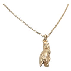 Necklace with Barn Owl Pendants in 14 Karat Solid Gold and Diamonds