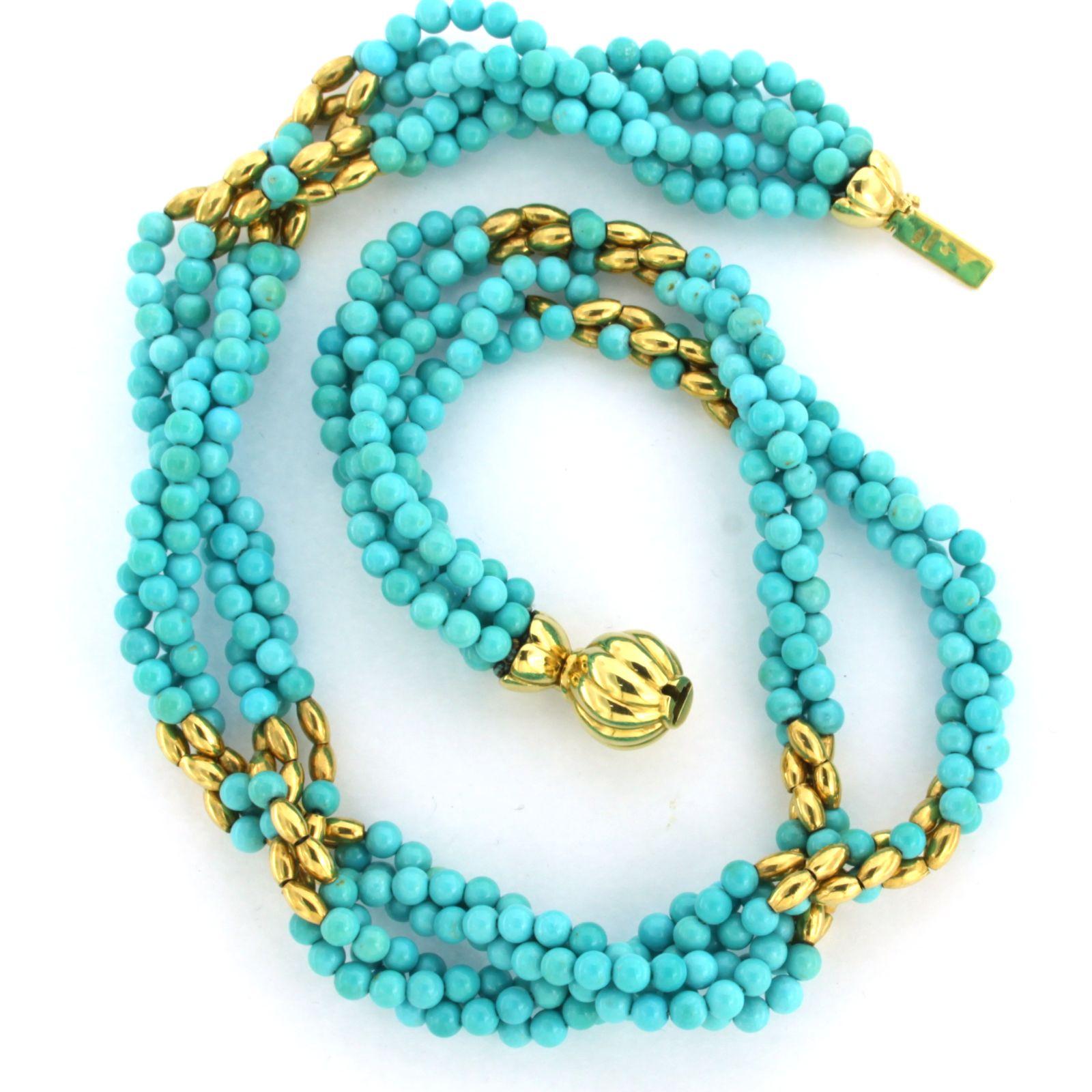 Modern Necklace with beaded turquoise - 92.6 grams - 18k yellow gold For Sale