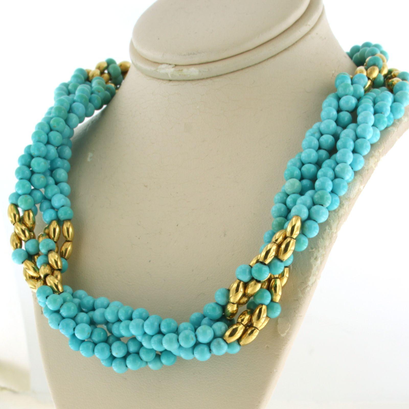 Necklace with beaded turquoise - 92.6 grams - 18k yellow gold In Excellent Condition For Sale In The Hague, ZH