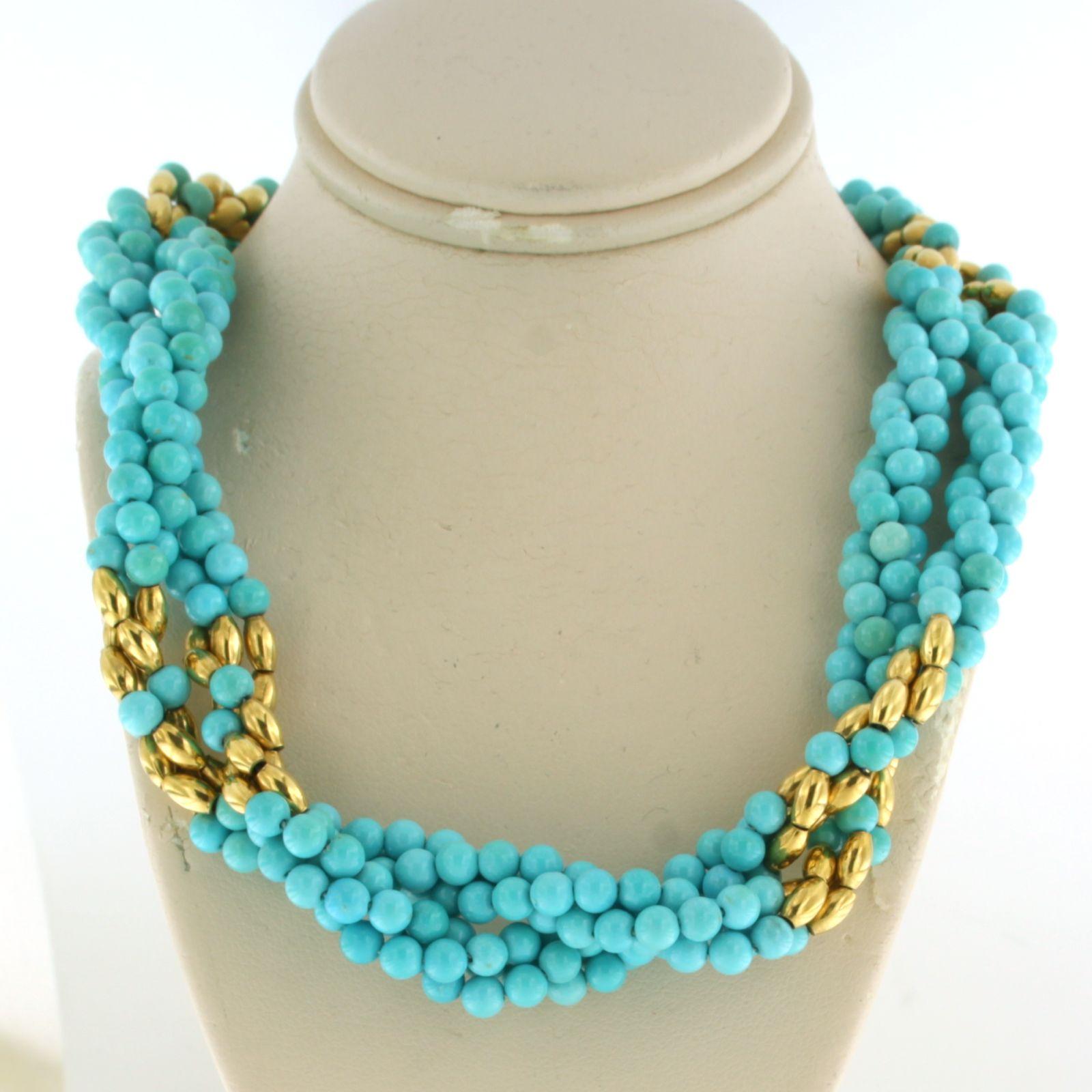 Women's Necklace with beaded turquoise - 92.6 grams - 18k yellow gold For Sale