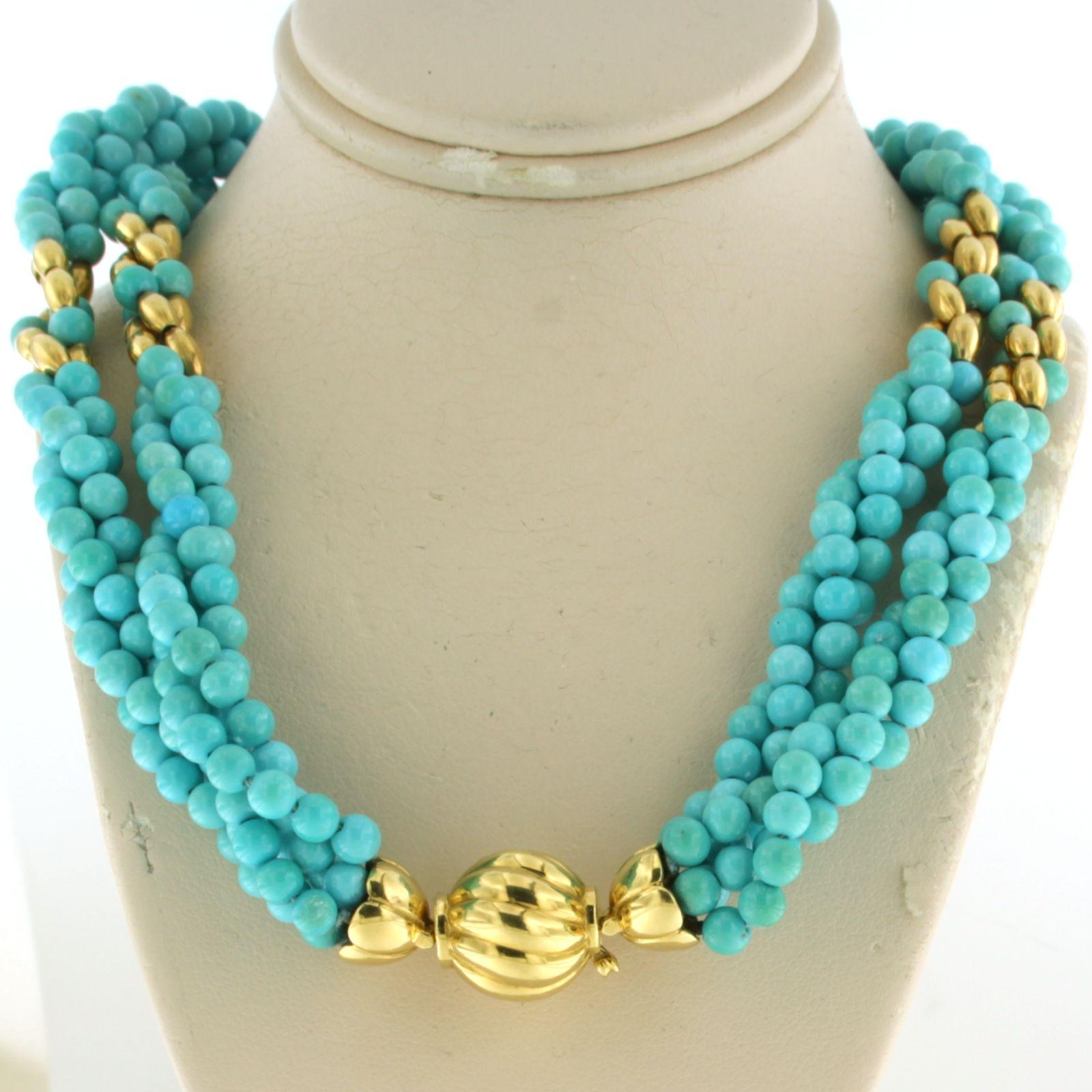 Necklace with beaded turquoise - 92.6 grams - 18k yellow gold For Sale 1