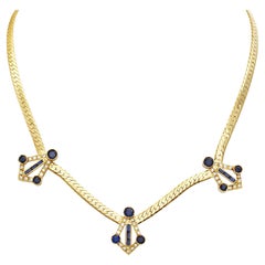 Necklace with Blue Sapphires and Diamonds in 18k Yellow Gold