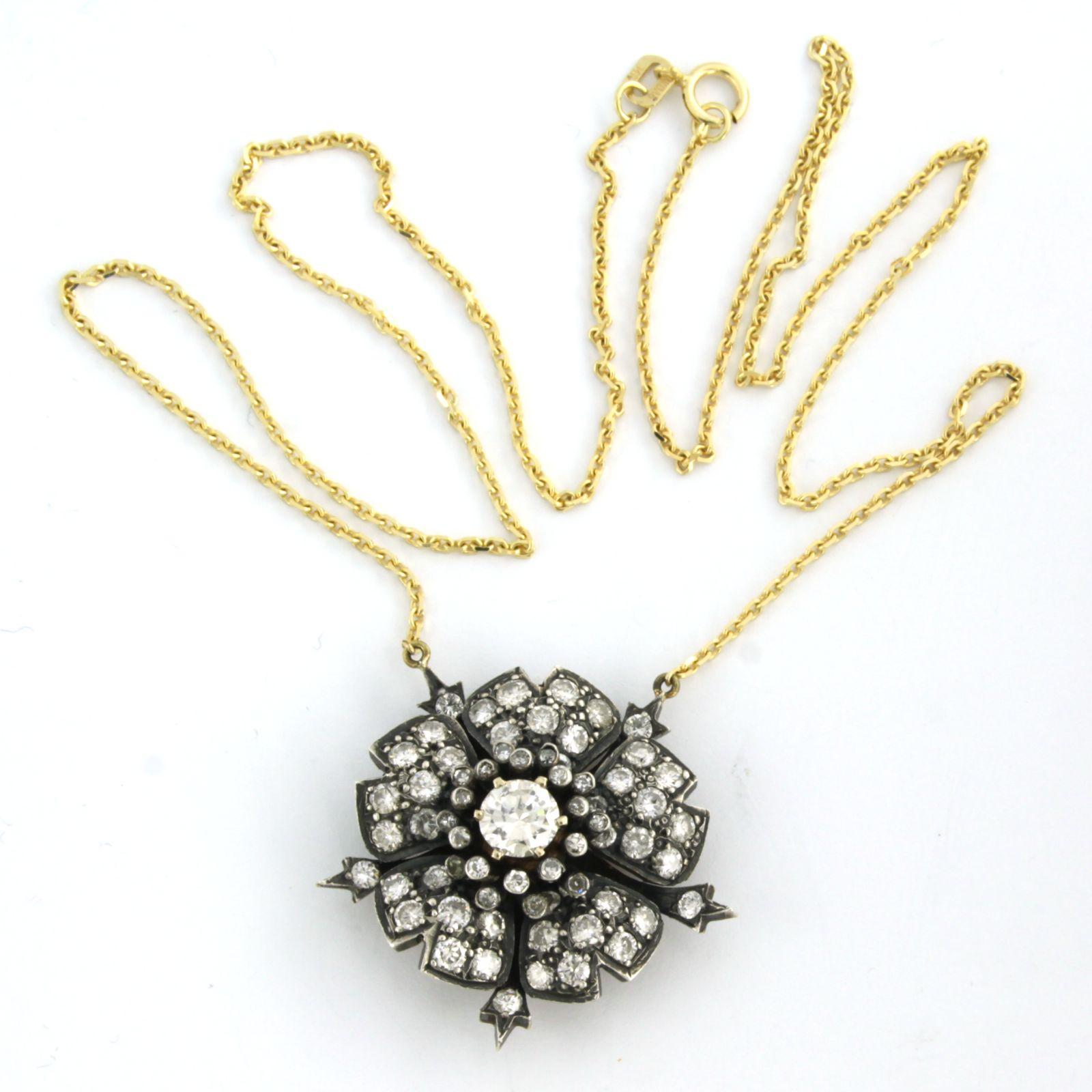 Taille brillant Collier en or et argent 14 carats avec diamants brillants de taille unique jusqu'à 3,30 carats en vente