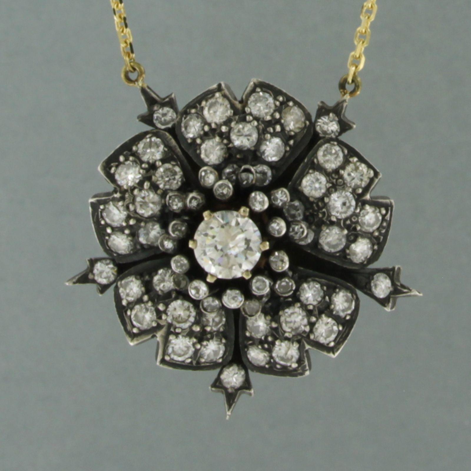 Collier en or et argent 14 carats avec diamants brillants de taille unique jusqu'à 3,30 carats Pour femmes en vente