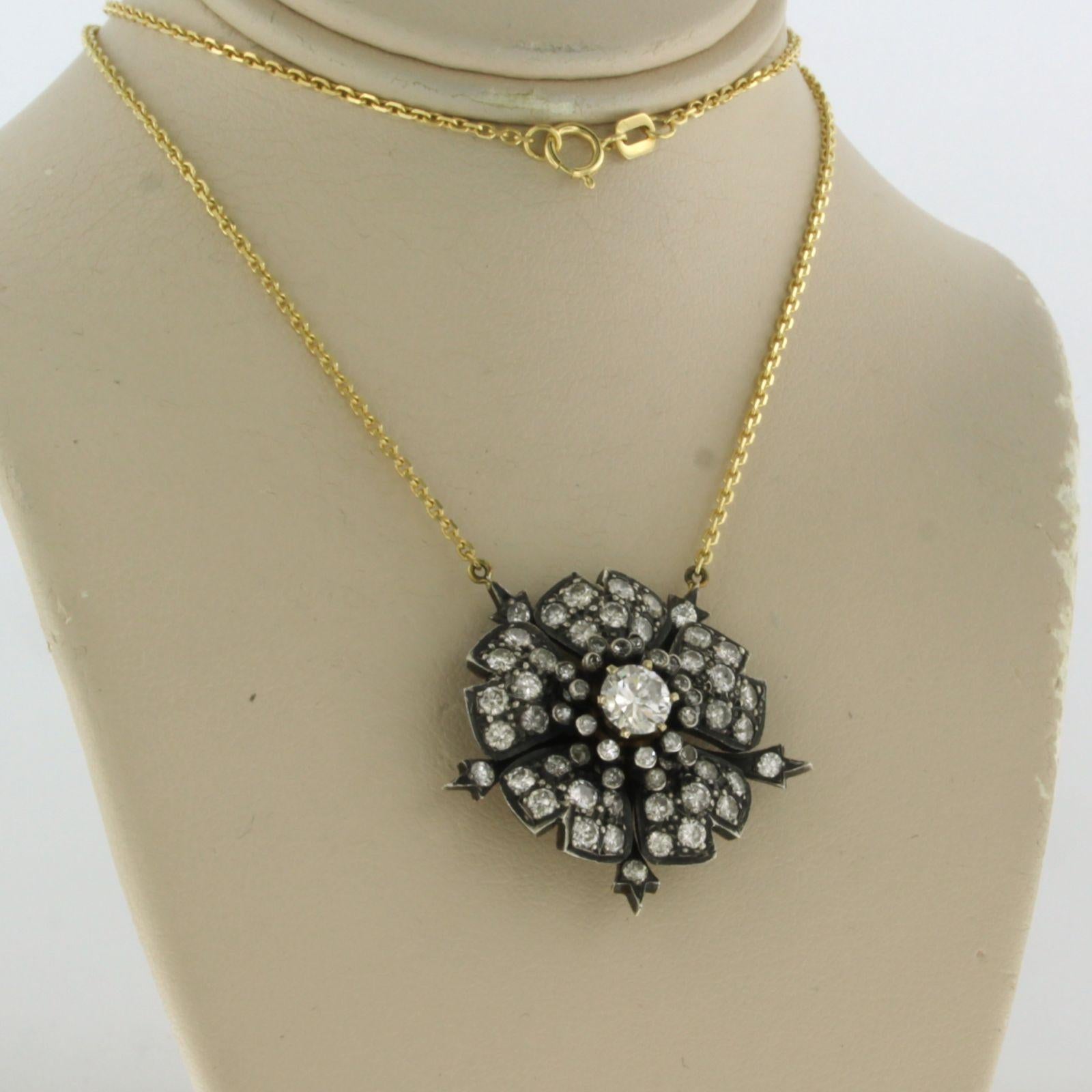 Collier en or et argent 14 carats avec diamants brillants de taille unique jusqu'à 3,30 carats en vente 1