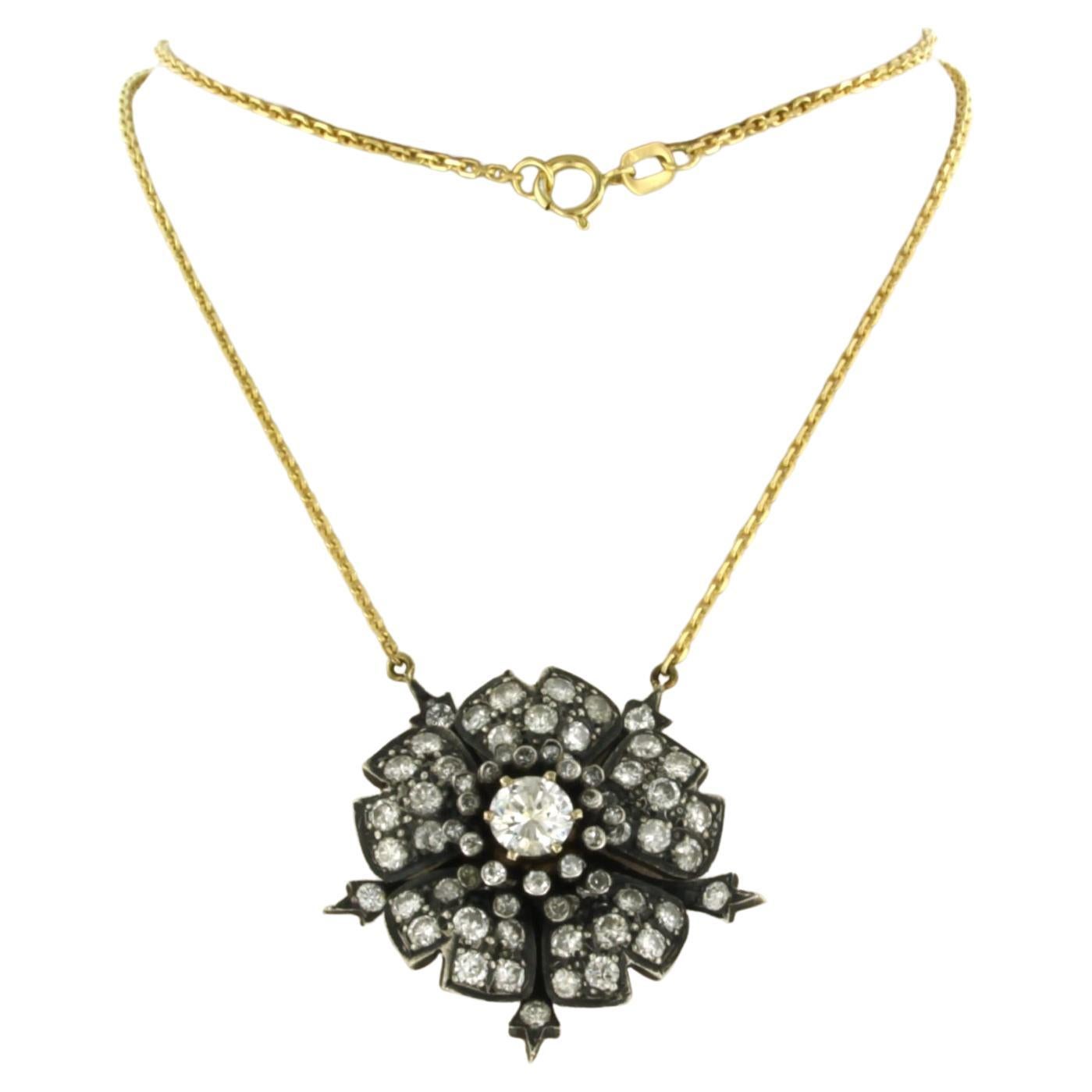 necklace with brilliant and single cut diamonds up to 3.30ct 14k gold and silver
