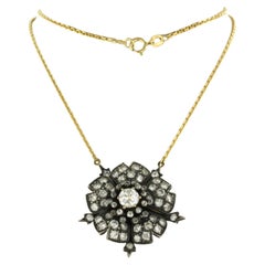 Collier en or et argent 14 carats avec diamants brillants de taille unique jusqu'à 3,30 carats