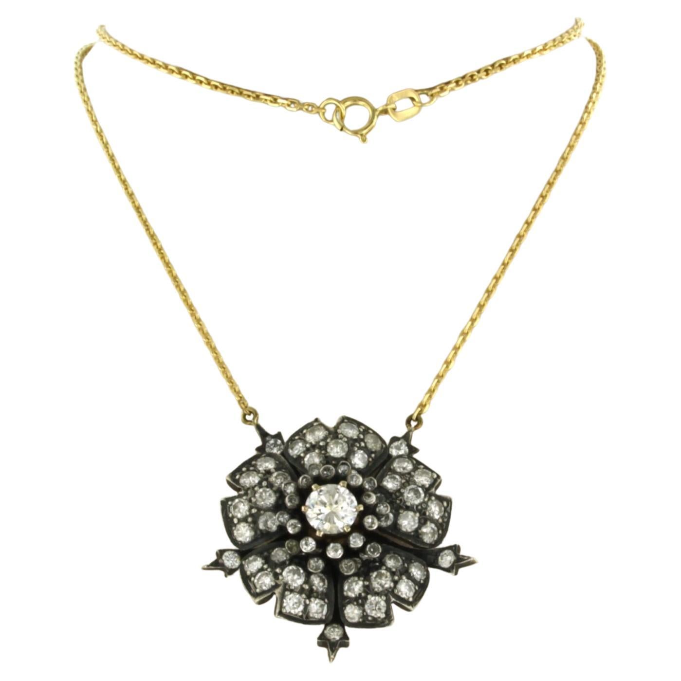Collar con diamantes brillantes y talla única de hasta 3,30 ct Oro de 14k y plata en venta