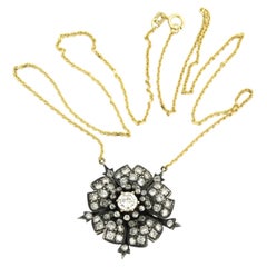 Necklace with brilliant and single cut diamonds up to 3.30ct 14k gold and silver
