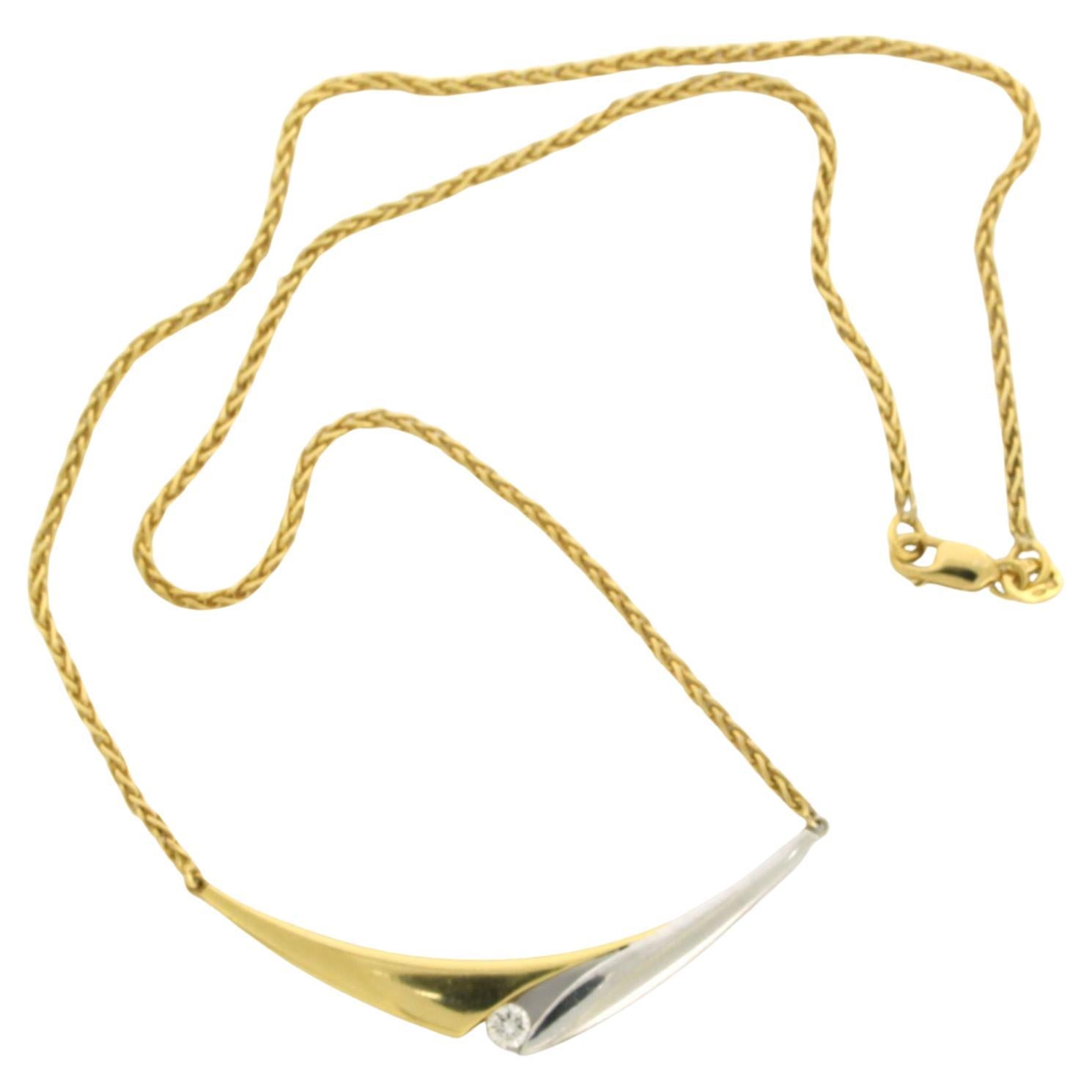 Necklace with brilliant cut diamond up to 0.12ct 18k bicolour gold