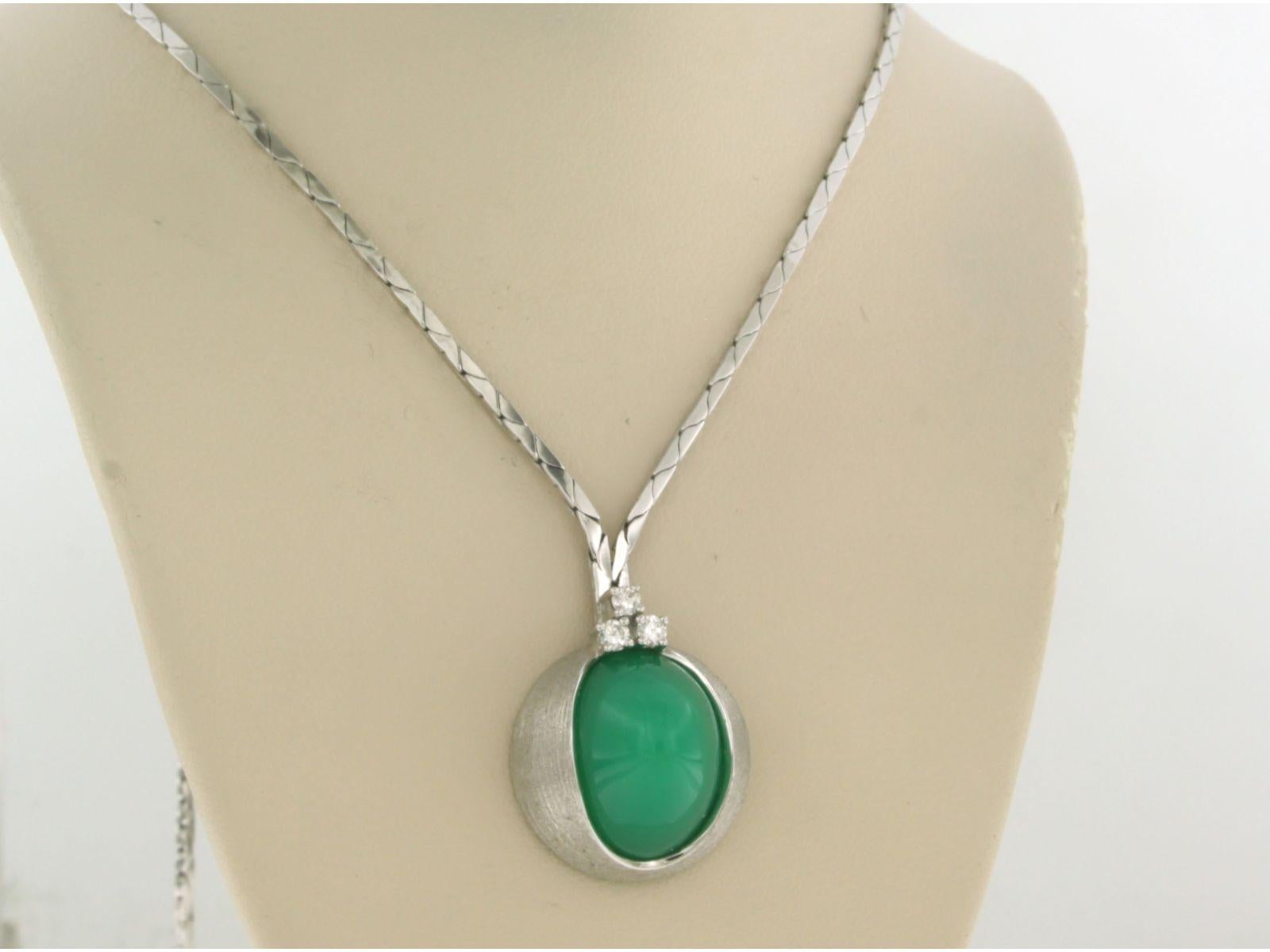 Halskette mit Chrysopras und Diamanten im Brillantschliff - 16,2 Gramm, 14k Weißgold Damen im Angebot