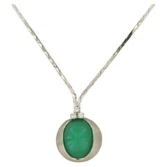 Vintage Necklace with chrysophrase and brilliant cut diamond - 16.2 gram, 14k white gold