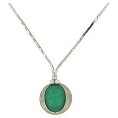 Necklace with chrysophrase and brilliant cut diamond - 16.2 gram, 14k white gold